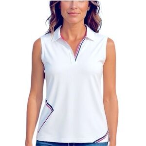 EP PRO SPORT White Polo Collared w/ Pink Green Blue Shirt Detail XL Sporty NWOT